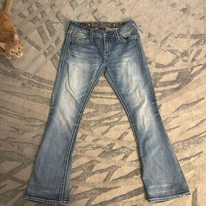 Lightwash real denim,slightly worn, vintage, made in Vietnam, mid-rise, bootcut